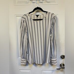 Ann Taylor Black & White Striped Long Sleeve Blouse